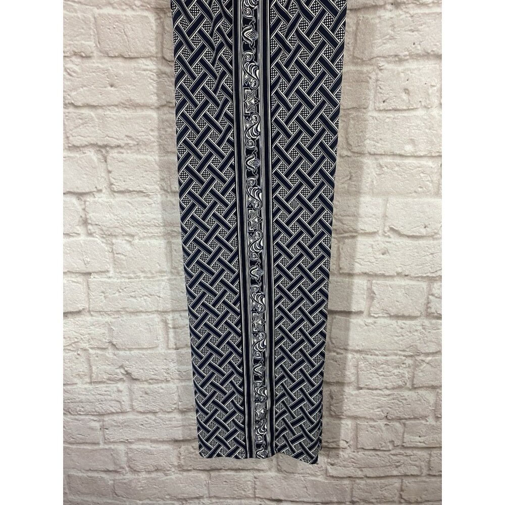 WHITE HOUSE BLACK MARKET Navy Blue White Basket Weave Pull On Wide Leg Pants M - Picture 7 of 12